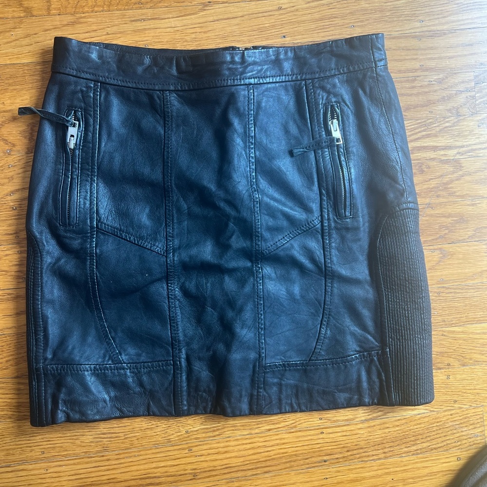 AllSaints Black Leather Biker Pencil Skirt 8